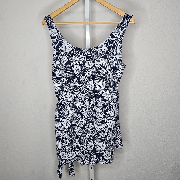 Shore Shapes Other - Shore‎ Shapes Navy White Tropical Floral Swimdress One Piece Swimsuit 14